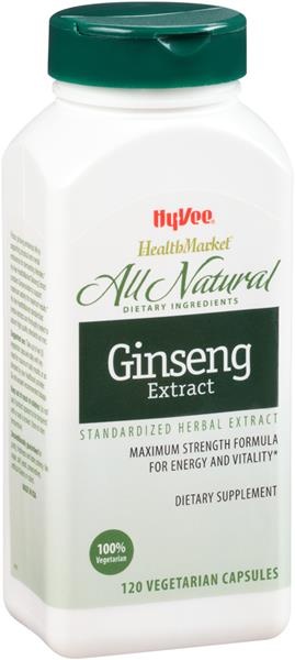 slide 1 of 1, Hy-Vee HealthMarket Ginseng Extract Dietary Supplement Vegetarian Capsules, 120 ct