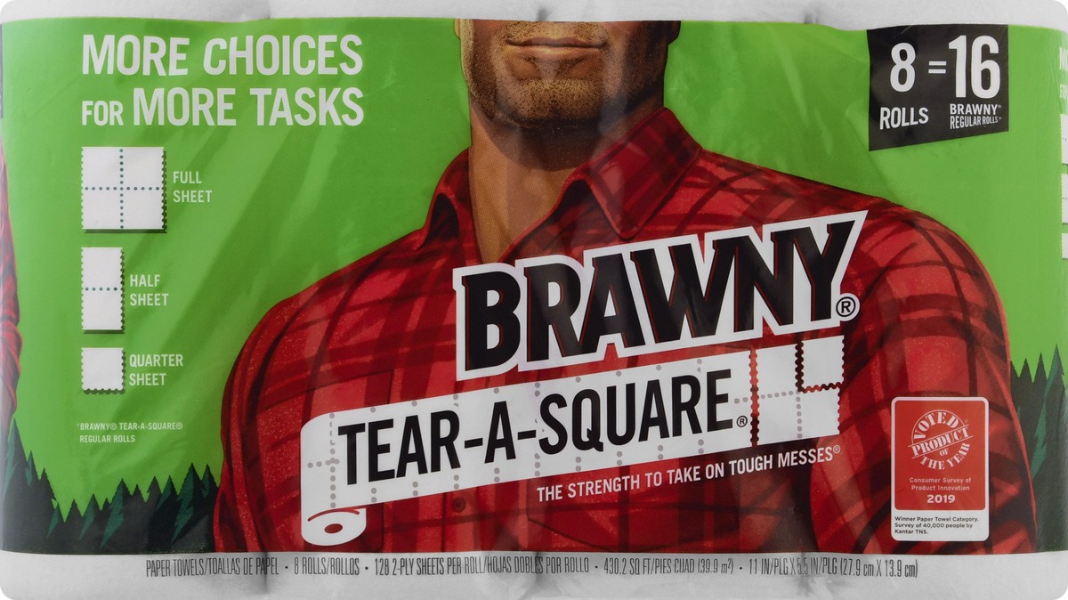 slide 2 of 10, Brawny Tear-A-Square 2-Ply Paper Towels 8 ea, 8 ct