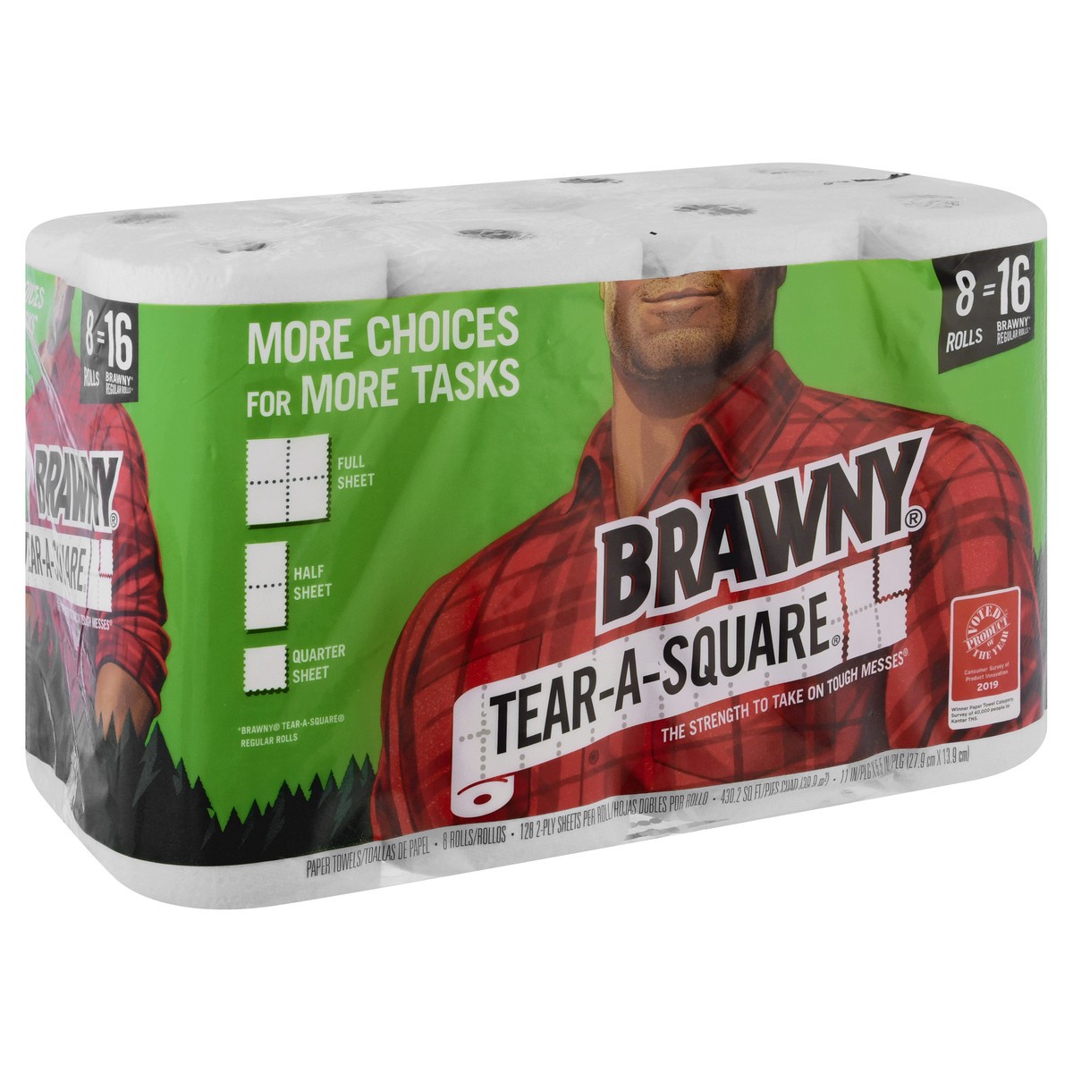 slide 3 of 10, Brawny Tear-A-Square 2-Ply Paper Towels 8 ea, 8 ct