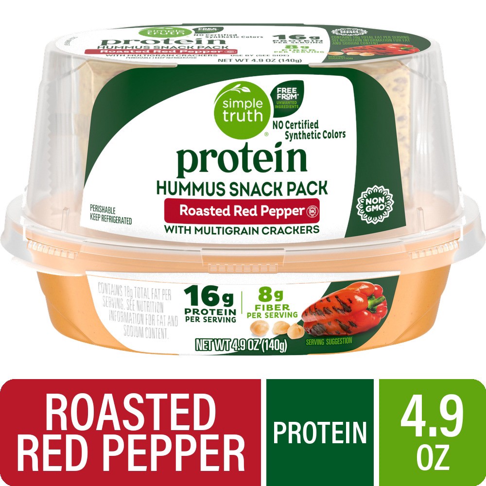 slide 1 of 4, Simple Truth Protein Roasted Red Pepper Hummus Snack Pack, 4.9 oz