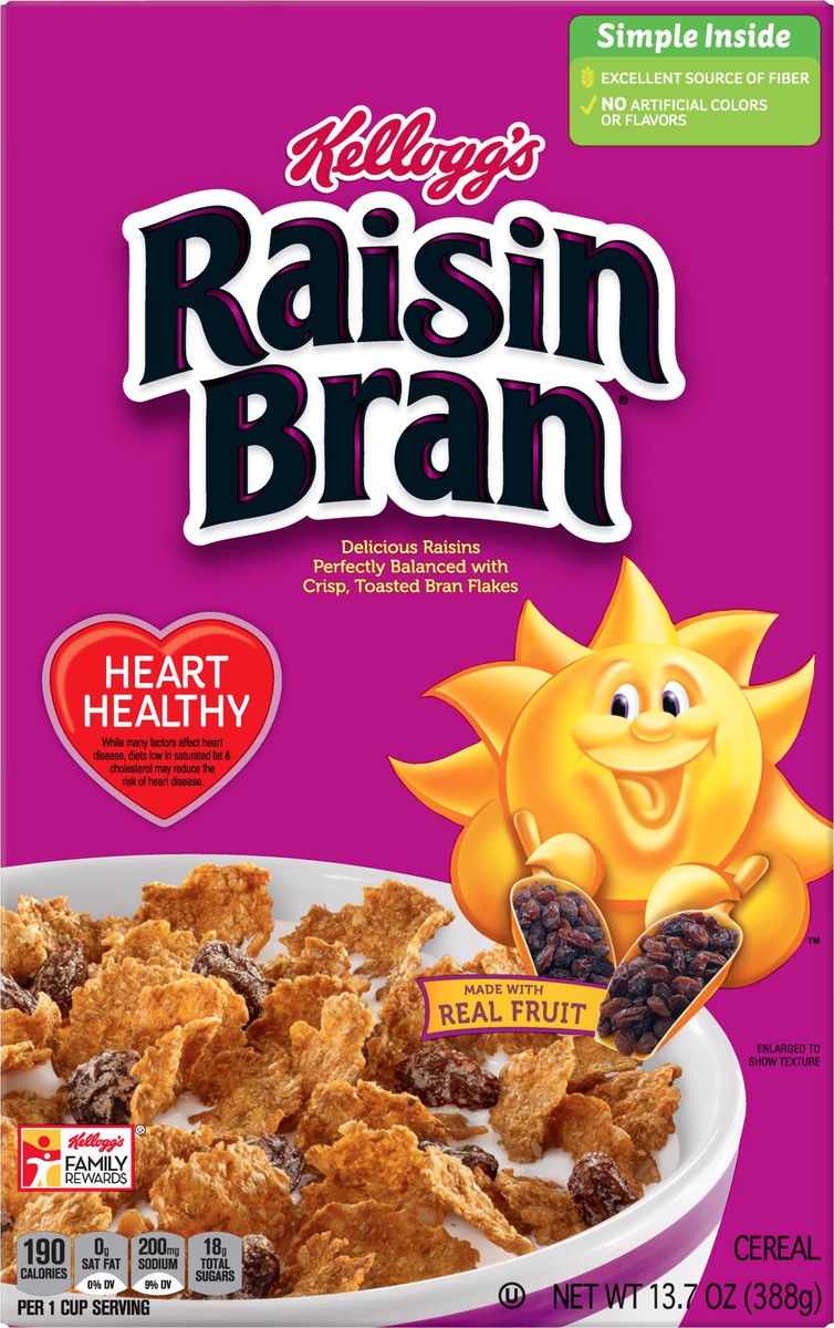 slide 8 of 10, Raisin Bran Breakfast Cereal Original Excellent Source of Fiber, 13.7 oz
