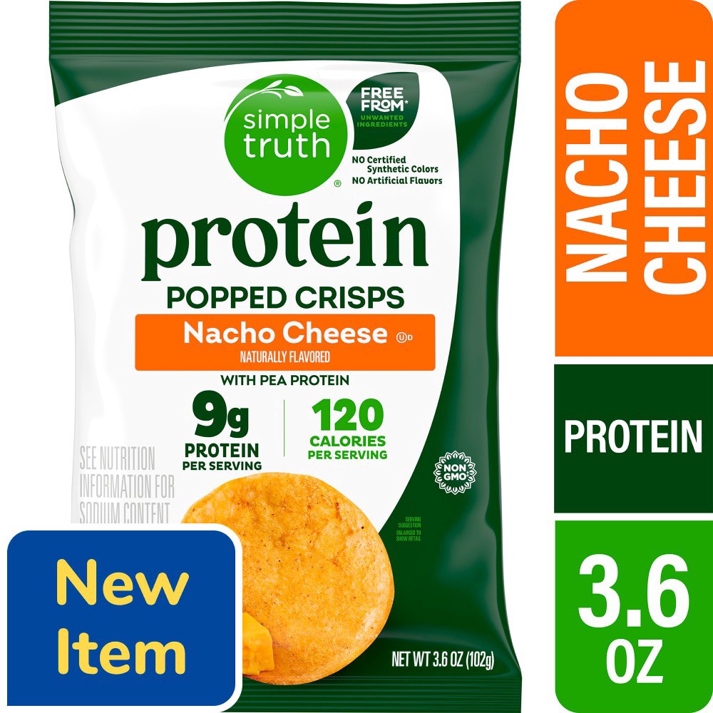 slide 1 of 1, Simple Truth Protein Nacho Cheese Popped Crisps, 3.6 oz