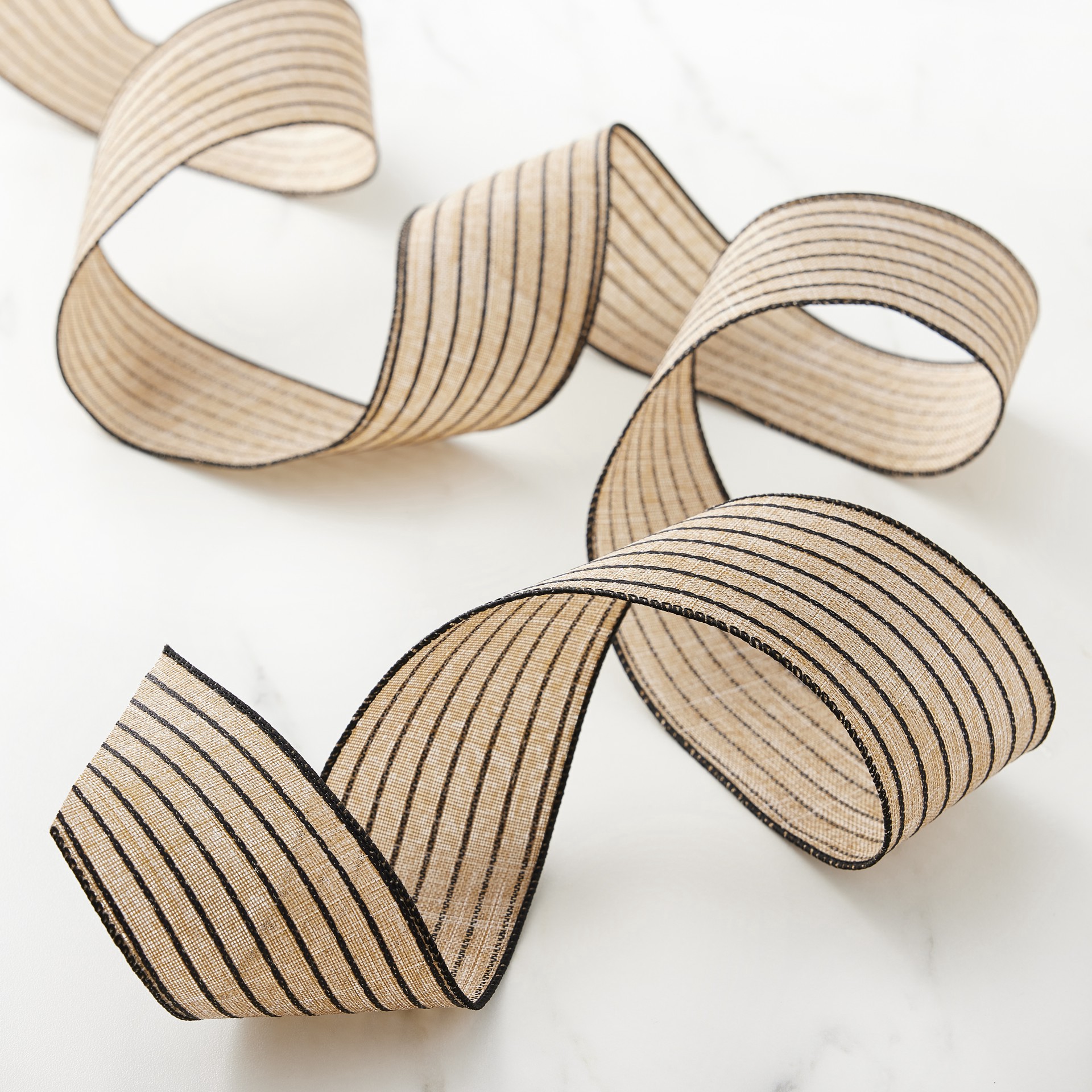 slide 2 of 4, 2.5" X 25ft. Faux Linen Wired Pinstripe Ribbon By Celebrate It, 2.5 in x 25 ft