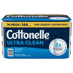 Cottonelle Ultra Clean Toilet Paper, Strong Toilet Tissue, 36 Mega Rolls (36 Mega Rolls = 144 Regular Rolls), 284 Sheets Per Roll