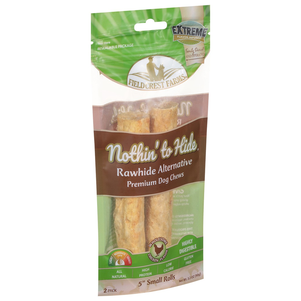 slide 5 of 9, Fieldcrest Farms Nothin To Hide Dog Chews, Premium, Rawhide Alternative, Chicken Flavor, 5 Inch Small Rolls, 2 Pack, 3.2 oz
