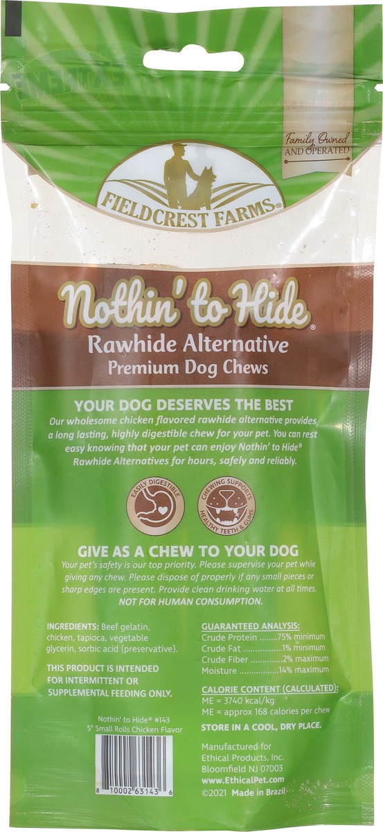 slide 8 of 9, Fieldcrest Farms Nothin To Hide Dog Chews, Premium, Rawhide Alternative, Chicken Flavor, 5 Inch Small Rolls, 2 Pack, 3.2 oz