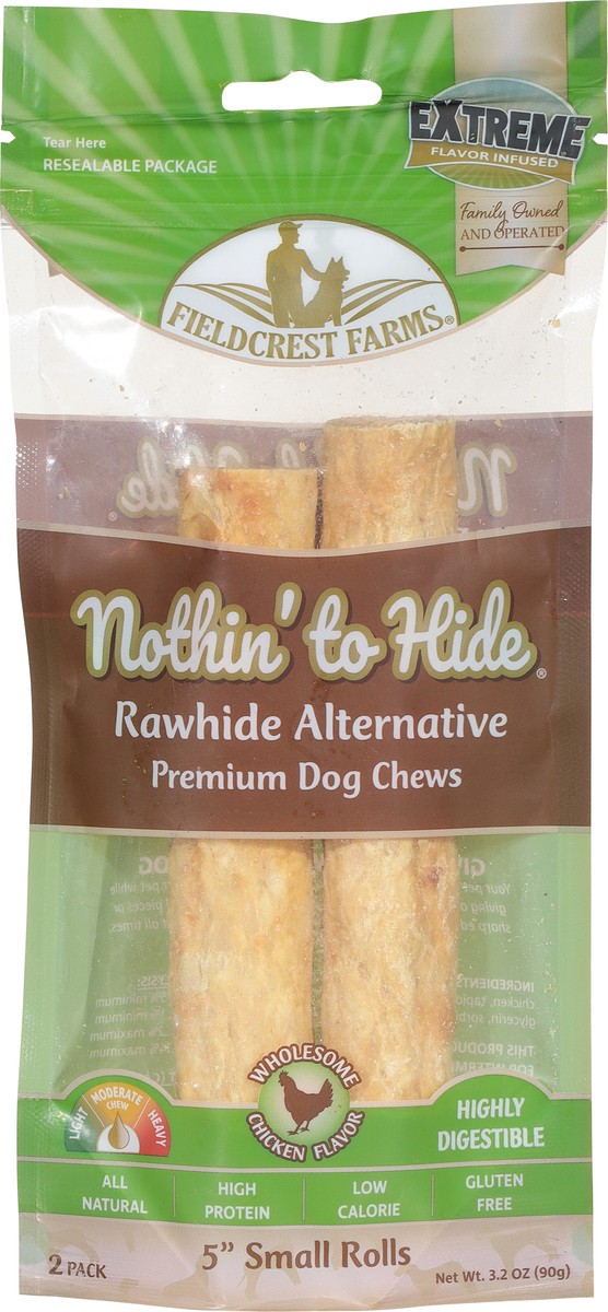 slide 7 of 9, Fieldcrest Farms Nothin To Hide Dog Chews, Premium, Rawhide Alternative, Chicken Flavor, 5 Inch Small Rolls, 2 Pack, 3.2 oz