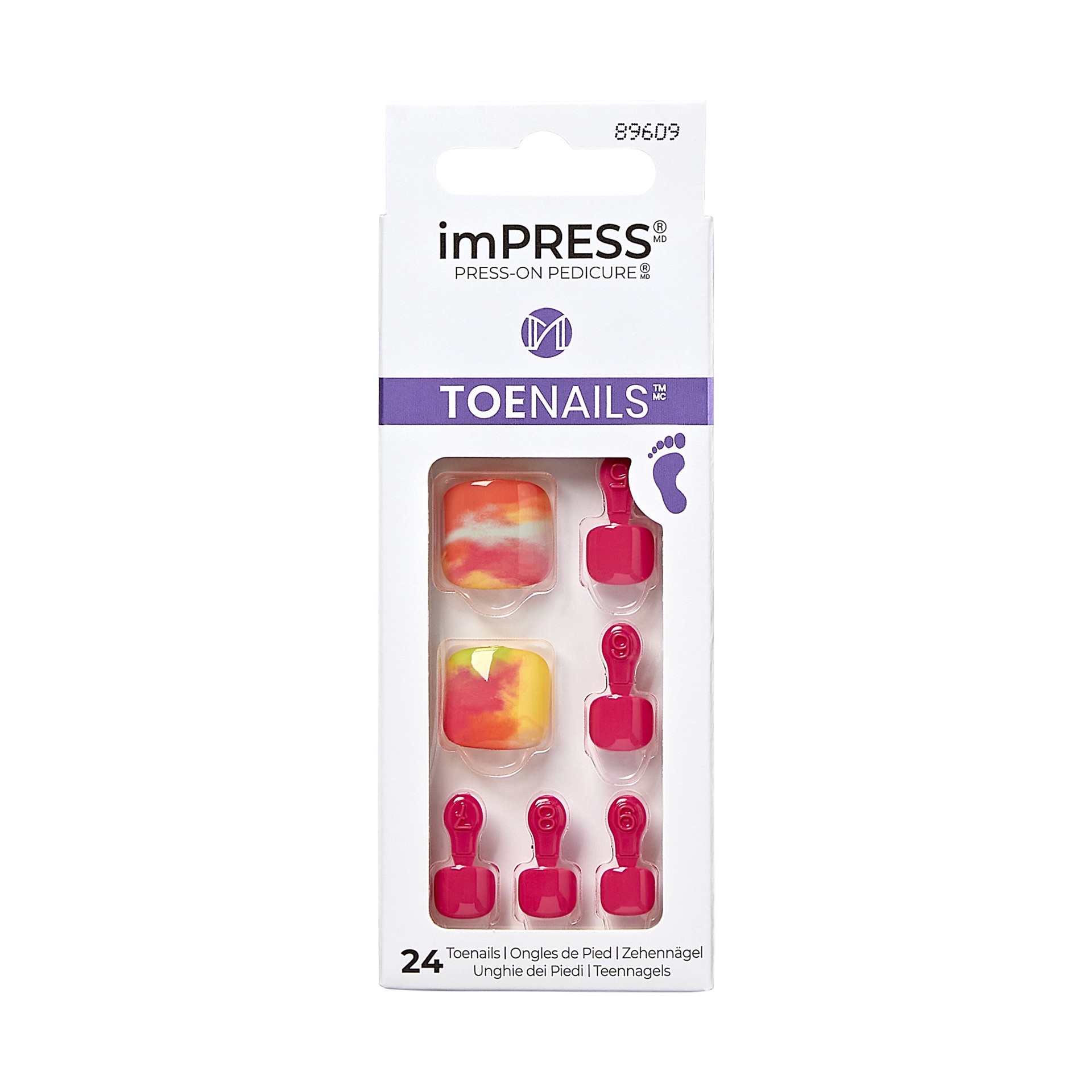 slide 1 of 5, imPRESS KISS imPRESS Square Press-On Toenails, Pink, 24 Pieces, 1 ct