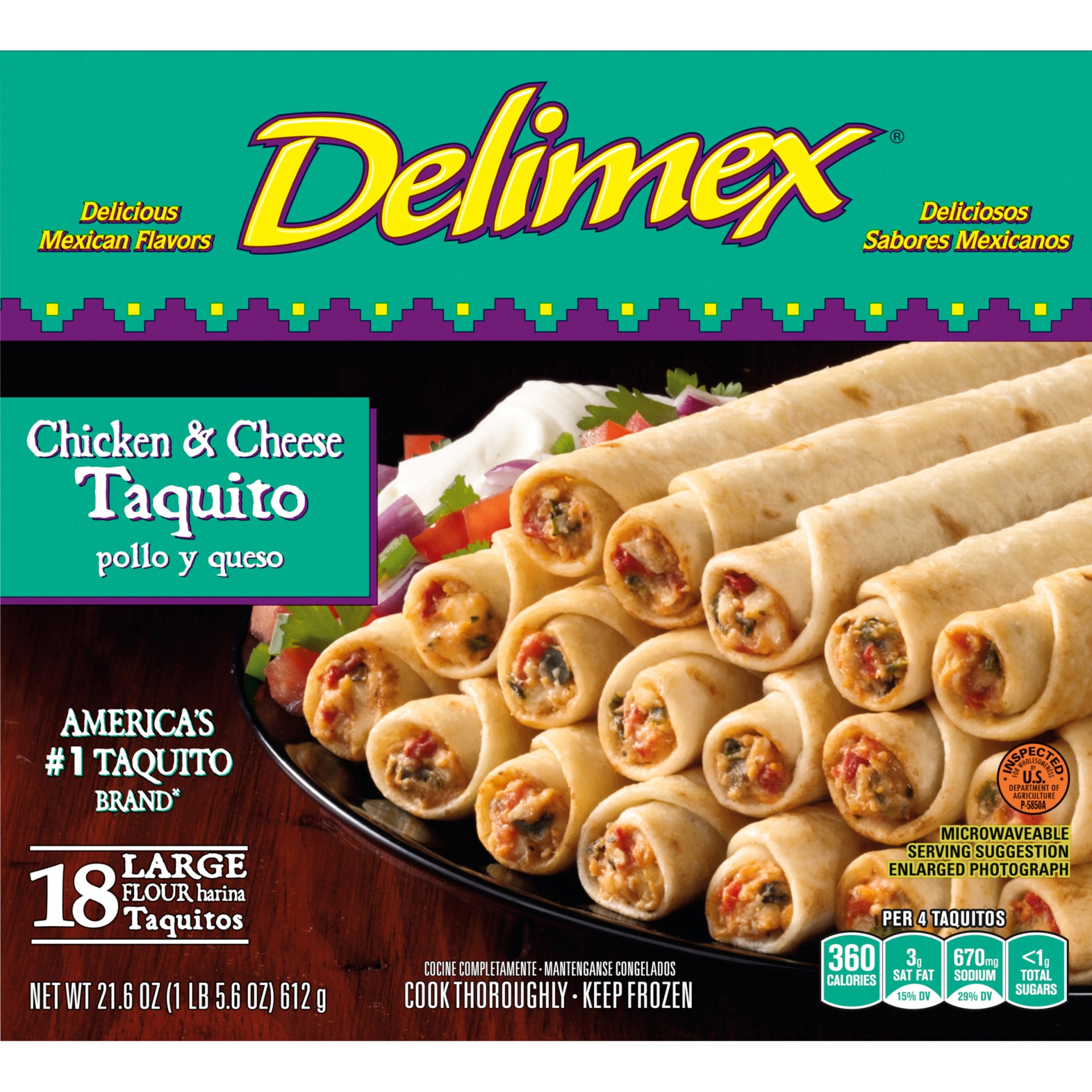 slide 2 of 2, Delimex Chicken & Cheese Large Flour Taquitos Frozen Snacks, 18 ct
