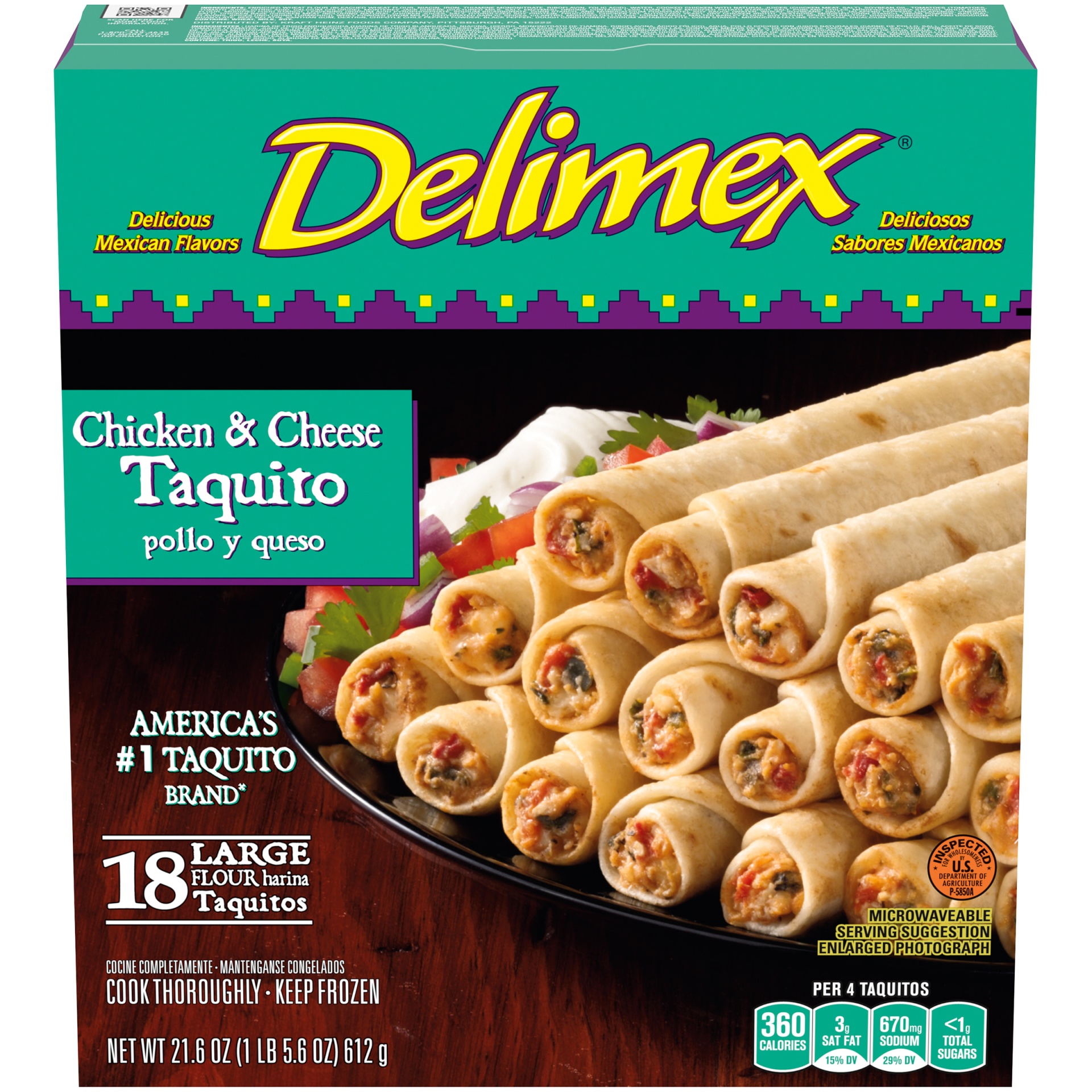 slide 1 of 2, Delimex Chicken & Cheese Large Flour Taquitos Frozen Snacks, 18 ct