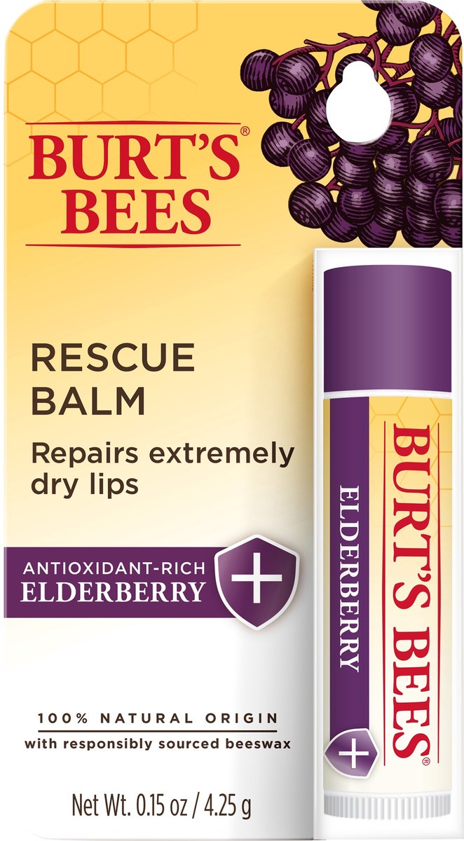 slide 3 of 4, Burt's Bees 100% Natural Origin Rescue Lip Balm with Beeswax and Antioxidant-Rich Elderberry, 1 Tube in Blister Box, 0.15 oz