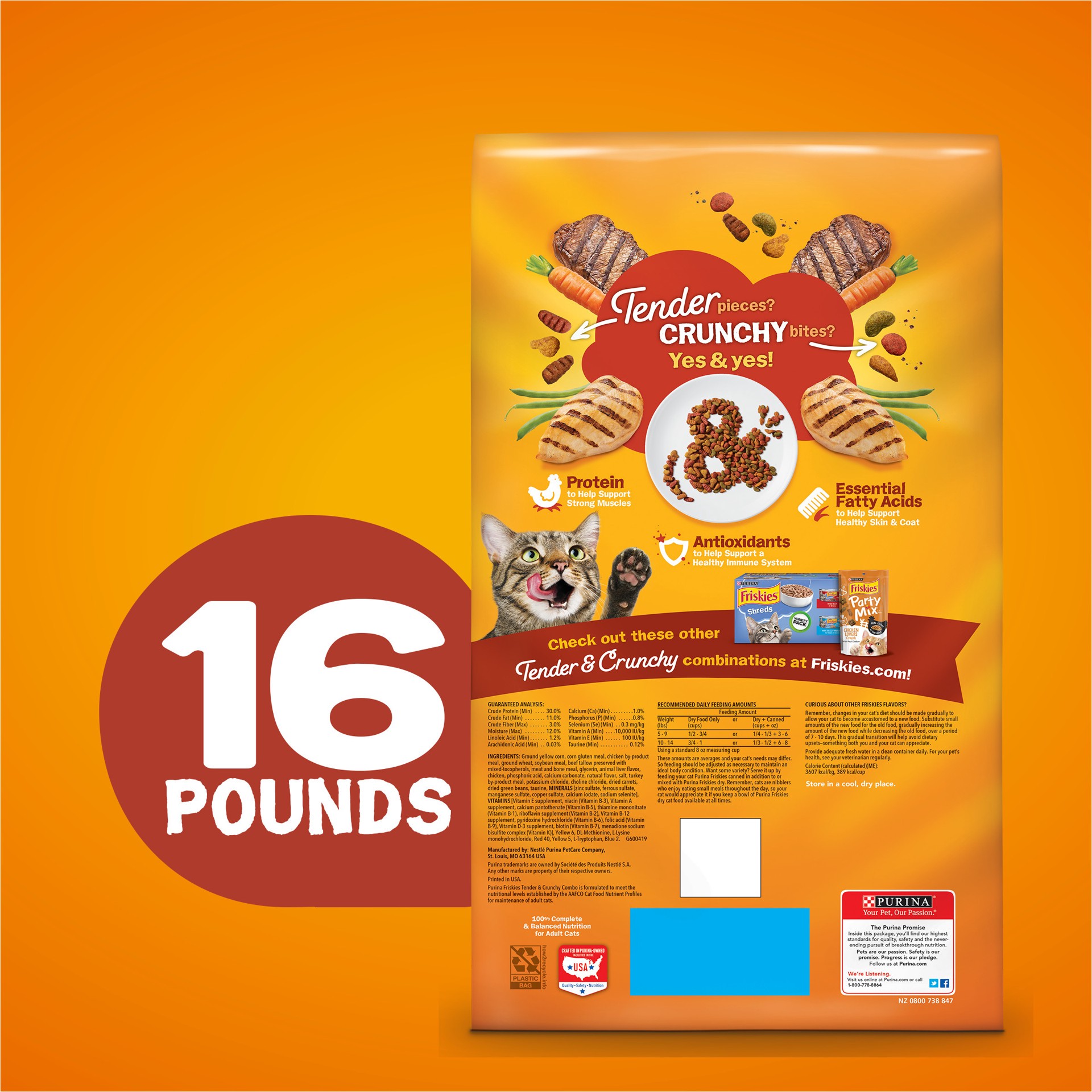 slide 3 of 9, Friskies Tender & Crunchy Combo Dry Cat Food, 16 lbs., 1 ct