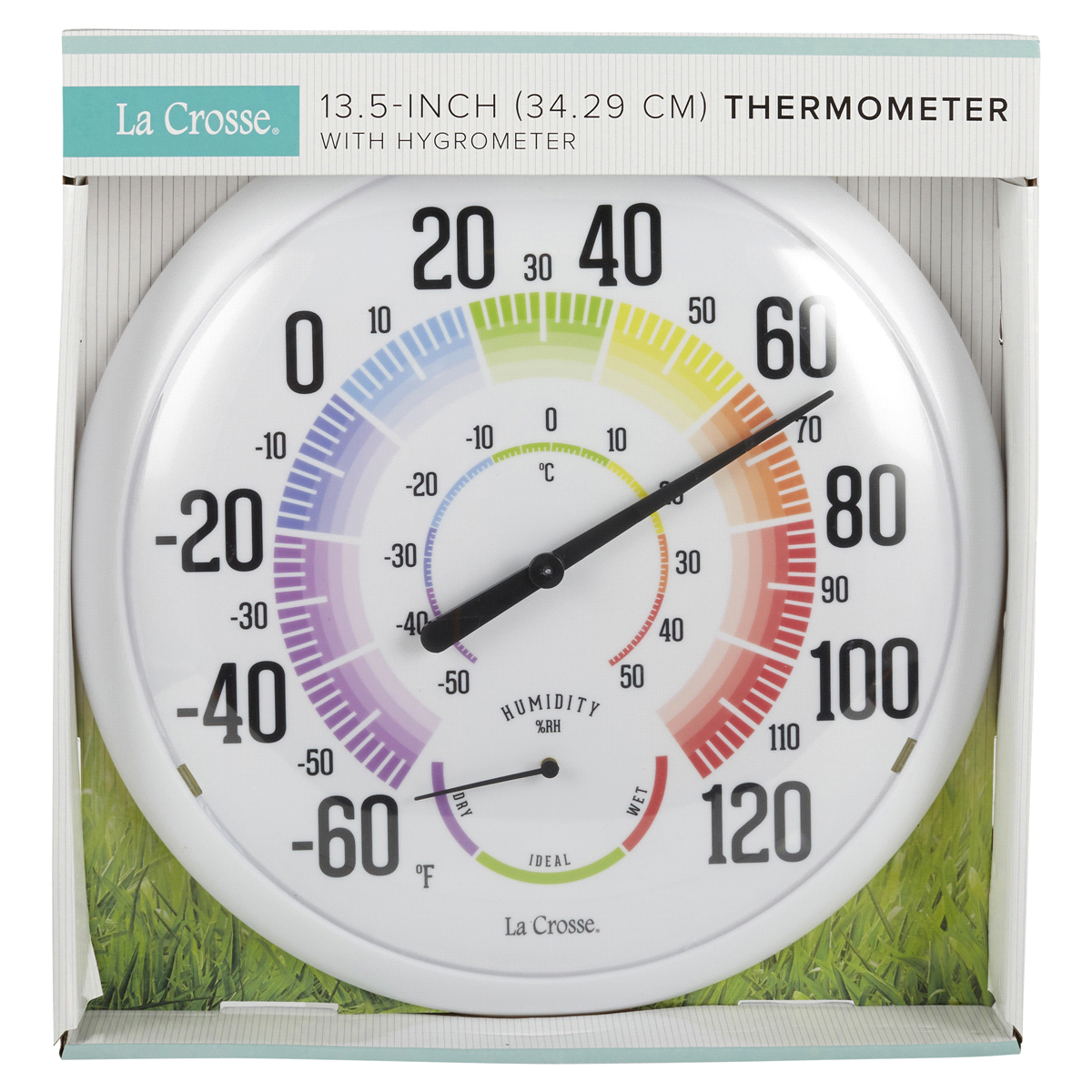slide 1 of 5, La Crosse 13.5" Dial Thermometer and Hygrometer, 13.5 in