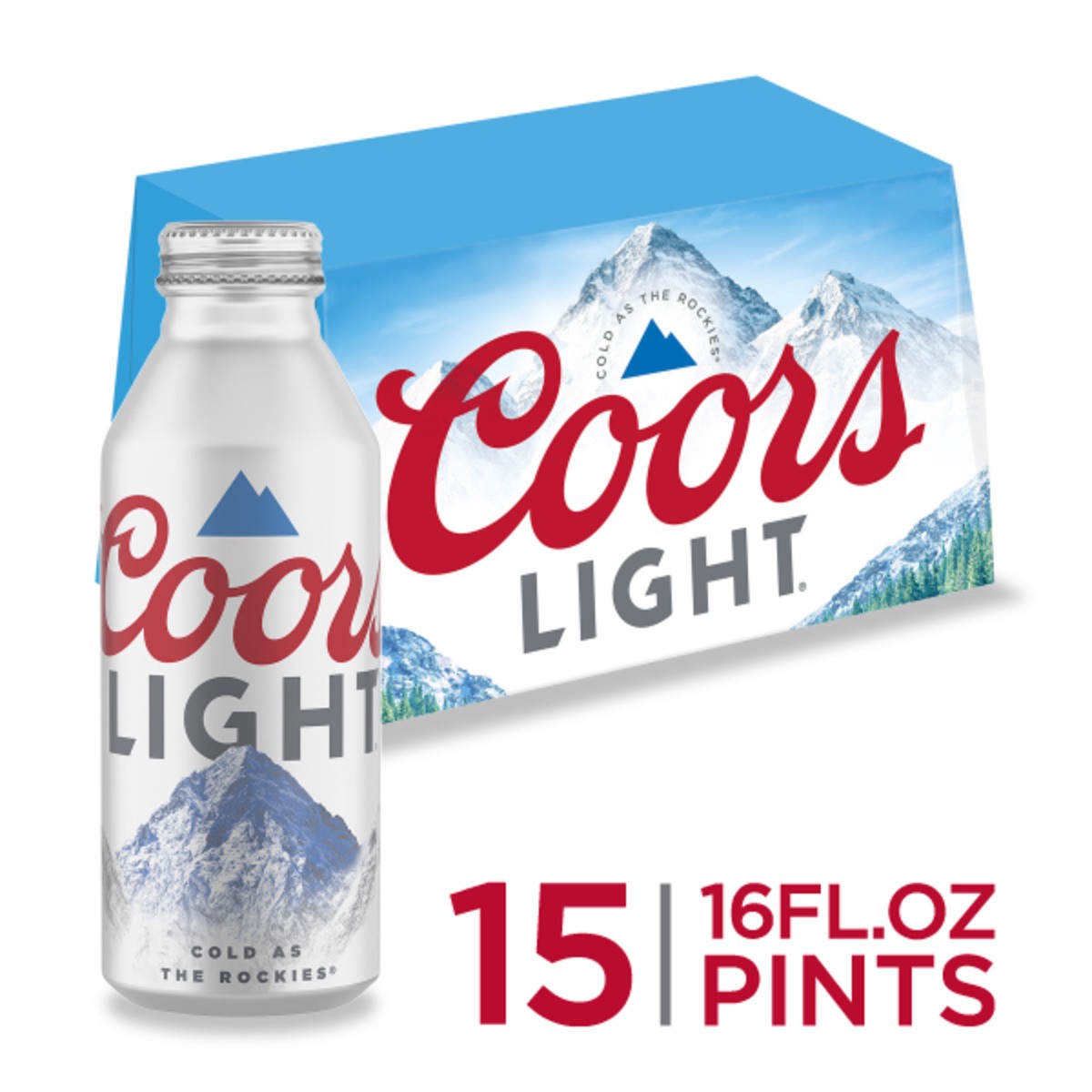 slide 1 of 21, Coors Light American Light Lager Beer, 4.2% ABV, 15-pack, 16-oz. beer bottles, 15 oz