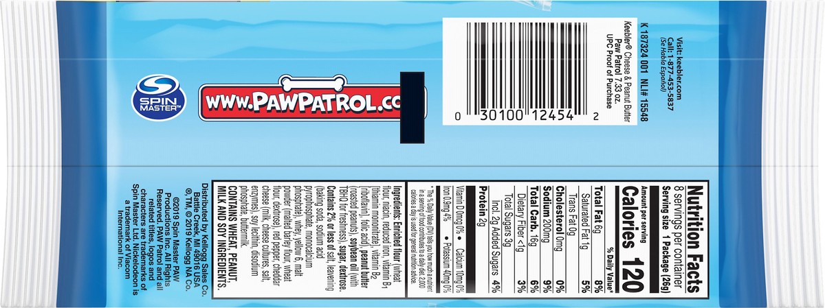 slide 4 of 7, Keebler Paw Patrol 8 Pack Perfect Lunchbox Size Cheese & Peanut Butter Sandwich Crackers 8 ea, 8 ct