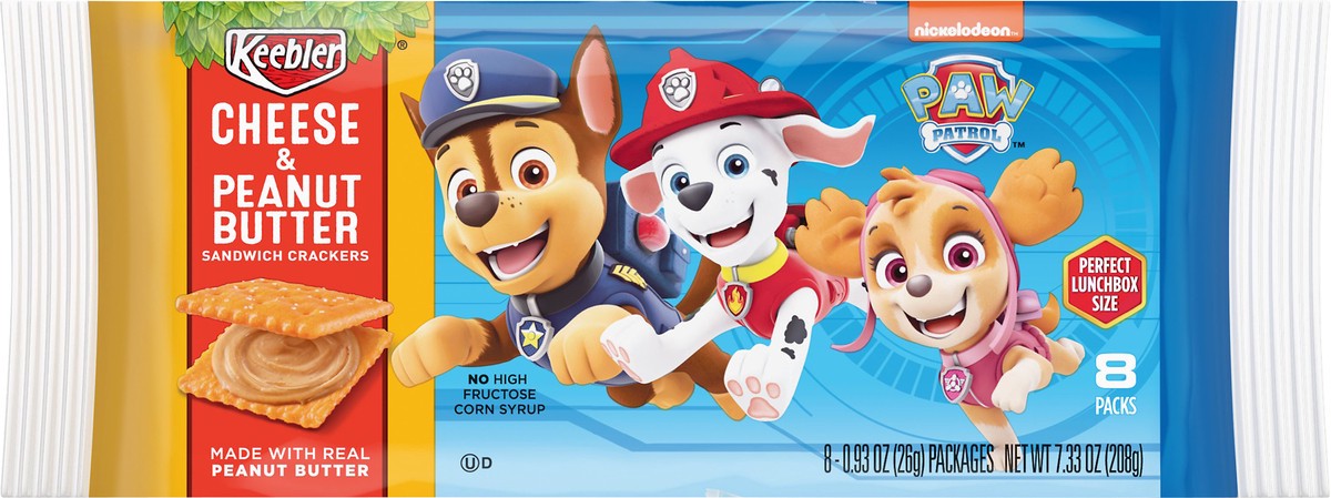 slide 1 of 7, Keebler Paw Patrol 8 Pack Perfect Lunchbox Size Cheese & Peanut Butter Sandwich Crackers 8 ea, 8 ct