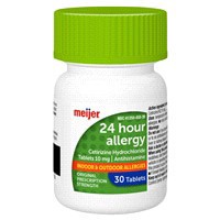 slide 9 of 29, Meijer 24 Hour Allergy, Cetirizine Hydrochloride Tablets, 10 mg, 30 ct