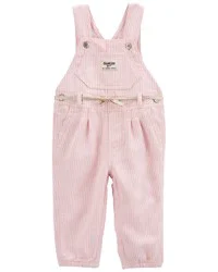 Oshkosh Baby Knit Denim Hickory Stripe Overalls Pink 18M