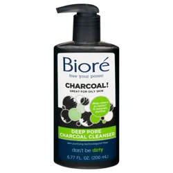Biore Deep Pore Charcoal Cleanser, with Deep Pore Cleansing for Dirt and Makeup Removal From Oily Skin, 6.77 Ounce