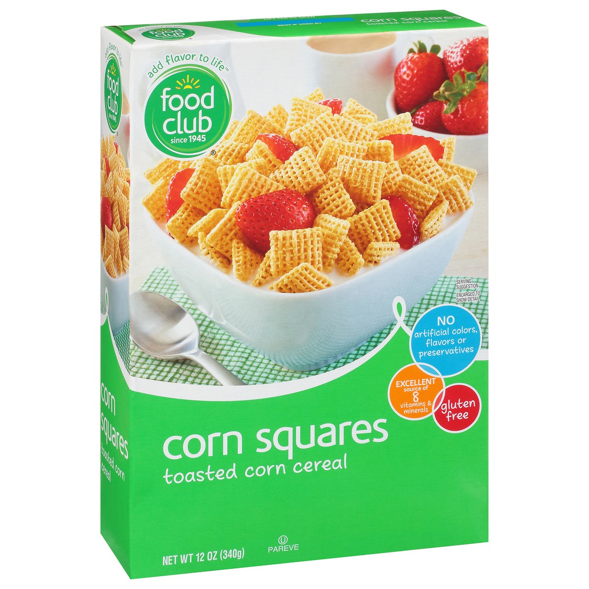 slide 2 of 14, Food Club Corn Squares Toasted Cereal 12 oz, 12 oz