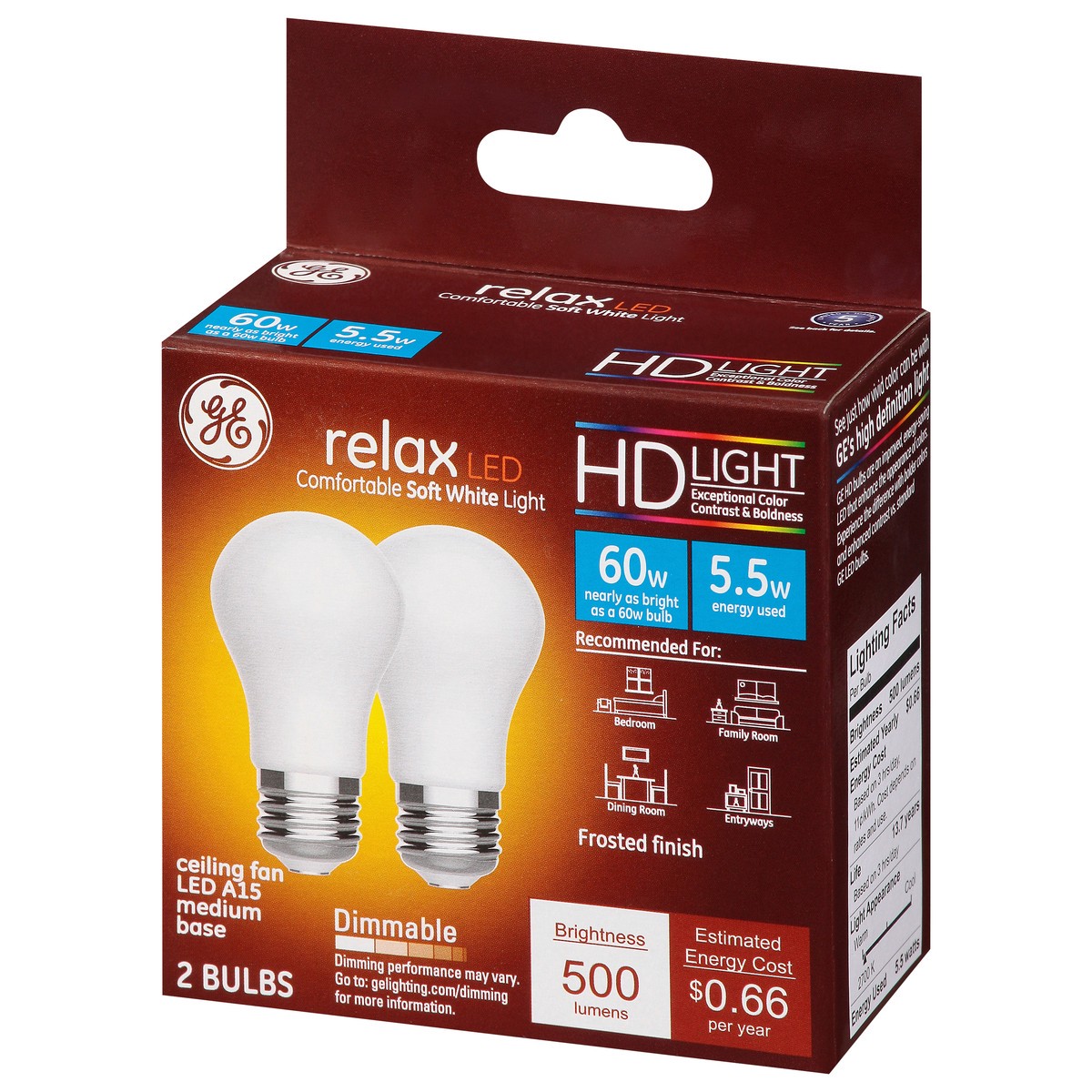 slide 2 of 9, GE Relax 5.5 Watts LED Soft White Light Bulbs 2 ea, 2 ct