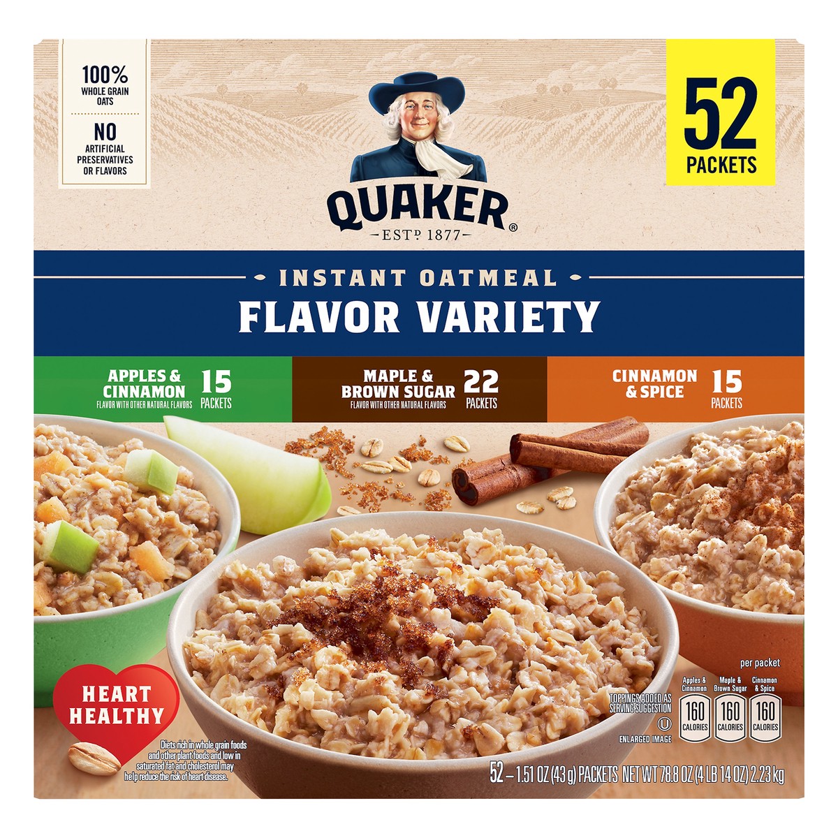 slide 1 of 8, Quaker Instant Oats Hot Cereal, 52 ct