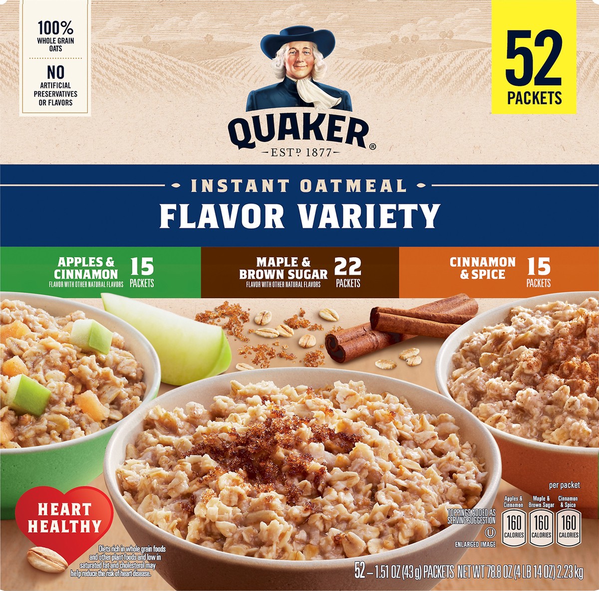 slide 1 of 8, Quaker Instant Oats Hot Cereal, 52 ct