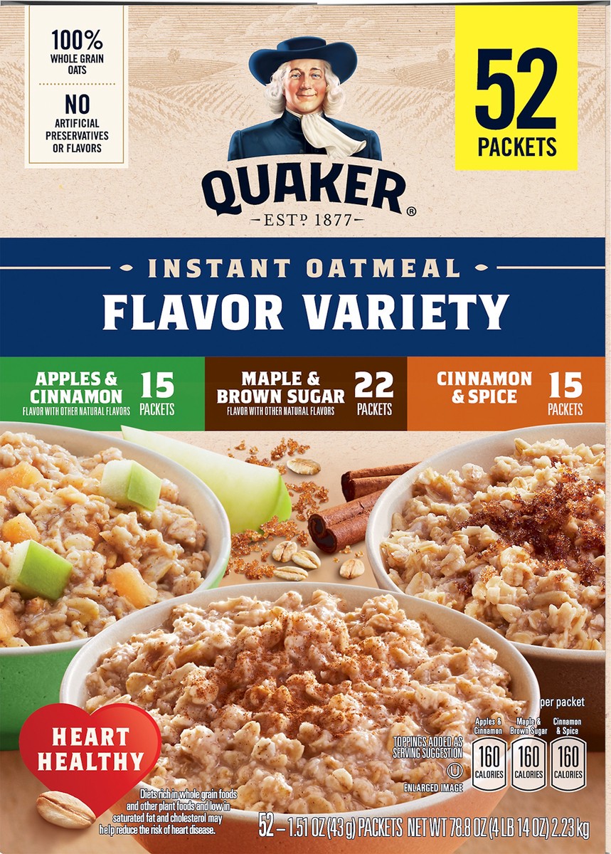 slide 7 of 8, Quaker Instant Oats Hot Cereal, 52 ct