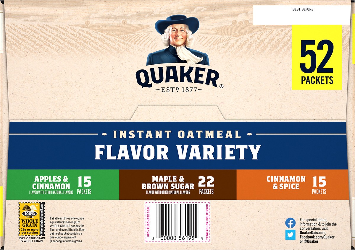 slide 8 of 8, Quaker Instant Oats Hot Cereal, 52 ct