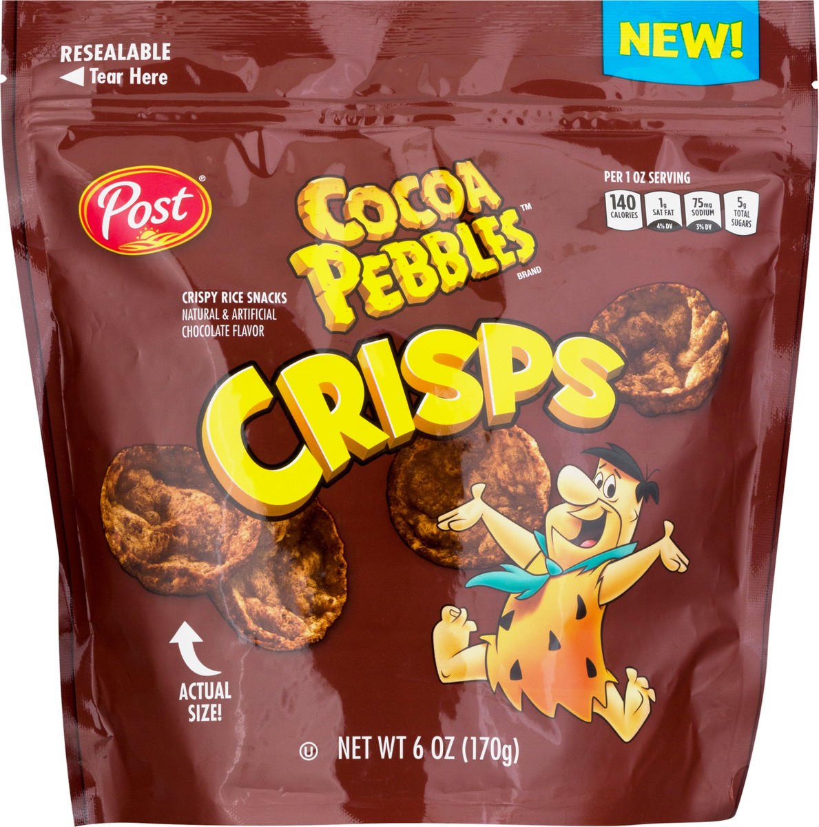 slide 1 of 12, Post New Post Cocoa PEBBLES Crisps, Portable Breakfast Cereal Snack, Kids Snacks, Gluten Free, 6 Oz – 1 count, 6 oz