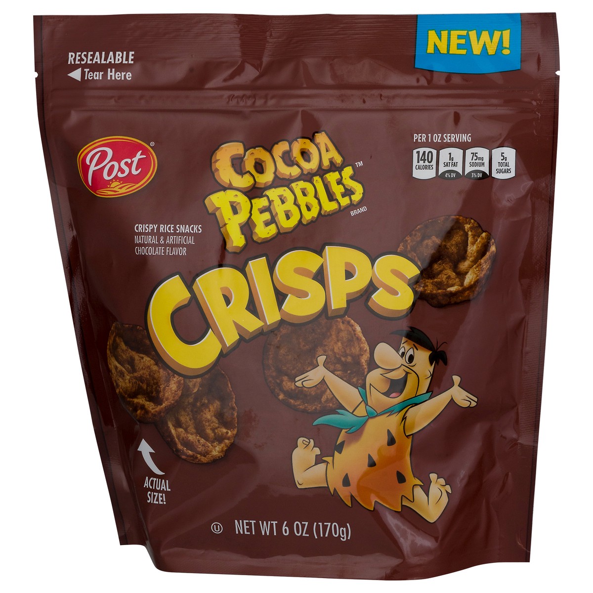 slide 8 of 12, Post New Post Cocoa PEBBLES Crisps, Portable Breakfast Cereal Snack, Kids Snacks, Gluten Free, 6 Oz – 1 count, 6 oz