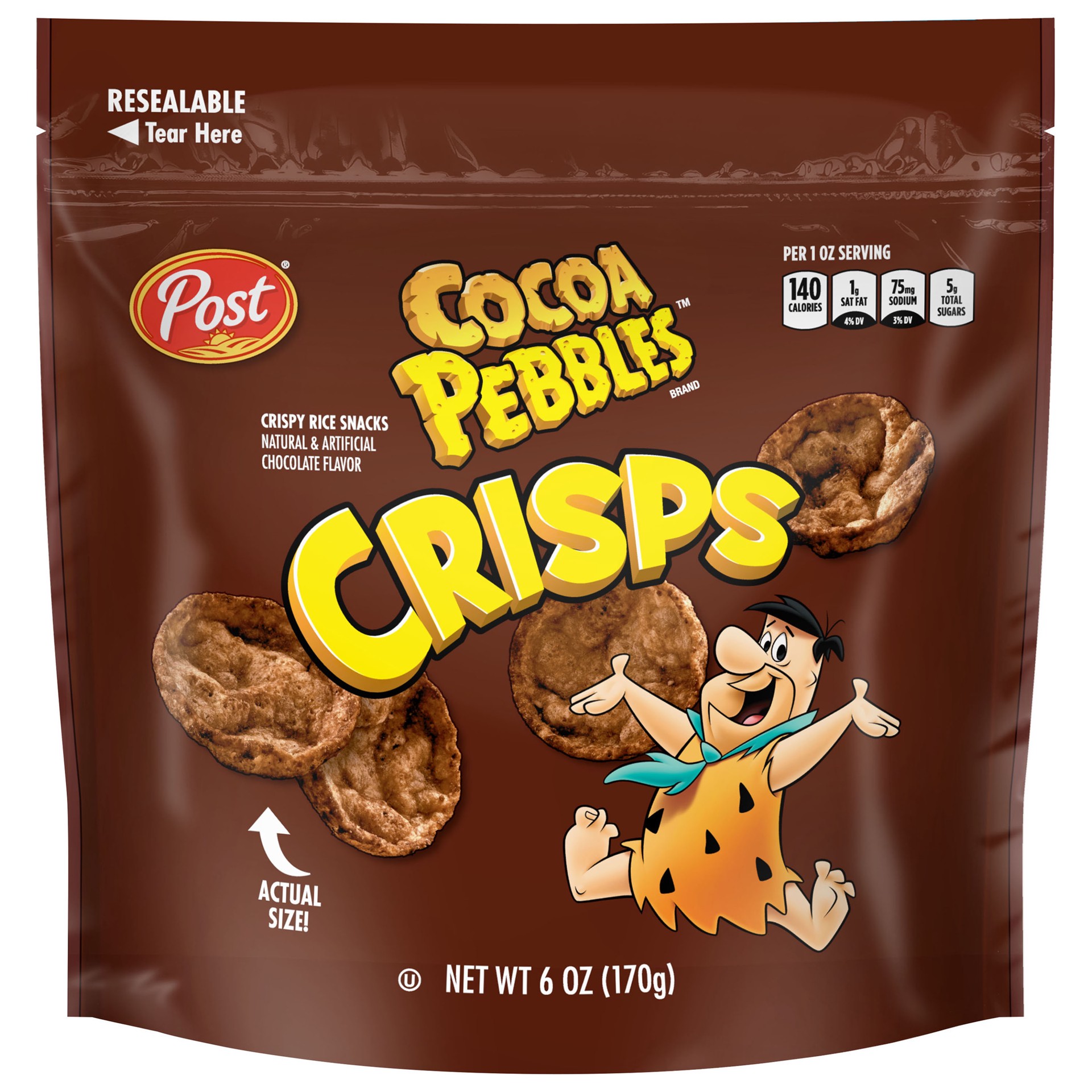 slide 1 of 12, Post New Post Cocoa PEBBLES Crisps, Portable Breakfast Cereal Snack, Kids Snacks, Gluten Free, 6 Oz – 1 count, 6 oz