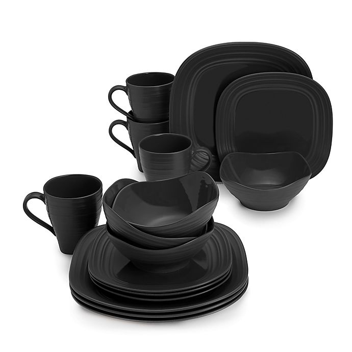 slide 1 of 1, Mikasa Swirl Square Dinnerware Set - Black, 16 ct