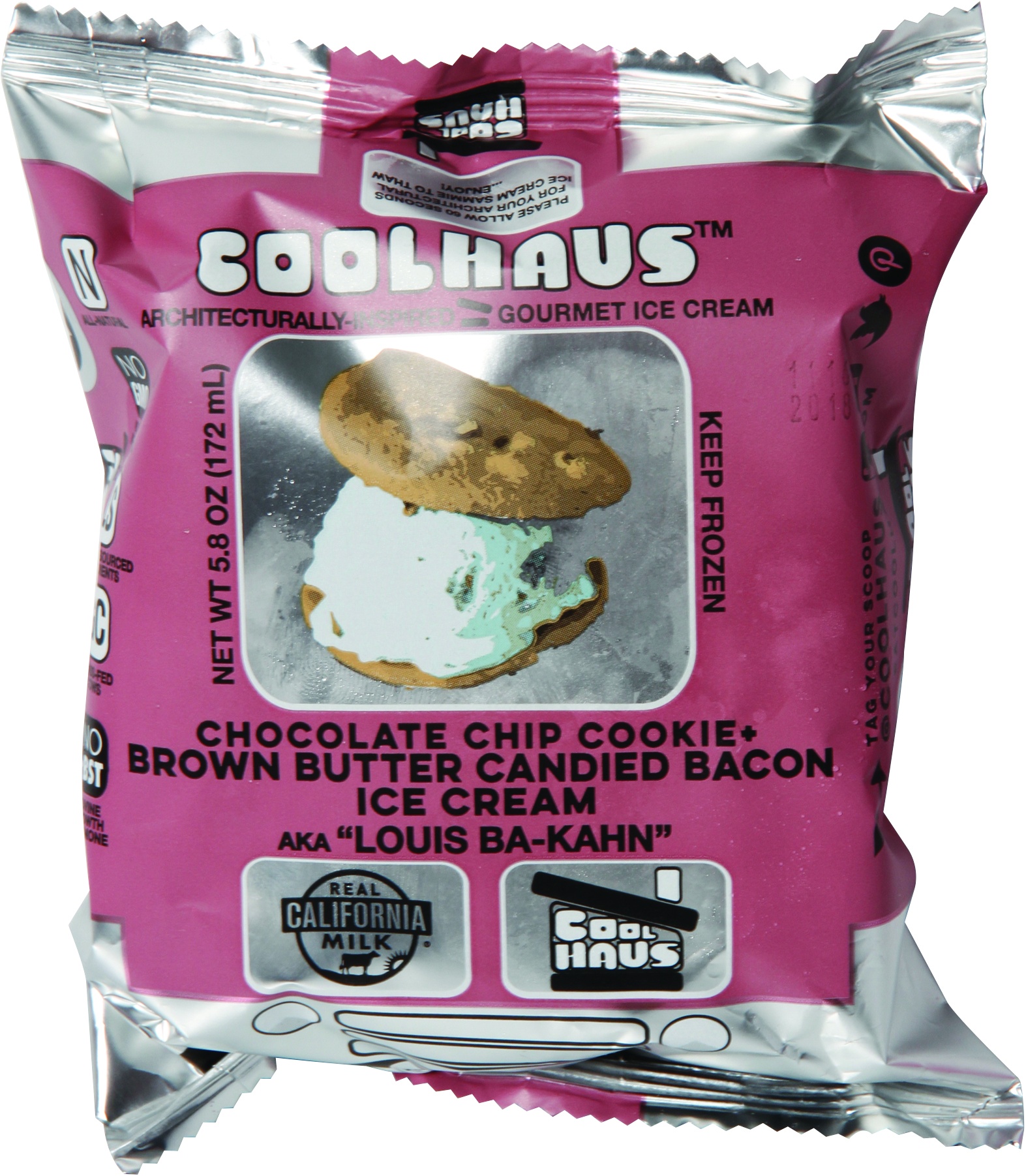 slide 1 of 1, Coolhaus Chocolate Chip Brown Butter Candied Bacon Ice Cream Sandwich Cookie, 5.8 oz