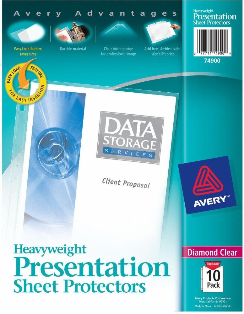 slide 1 of 1, Avery Advantages Heavyweight Presentation Sheet Protectors - 10 Pack - Clear, 10 ct