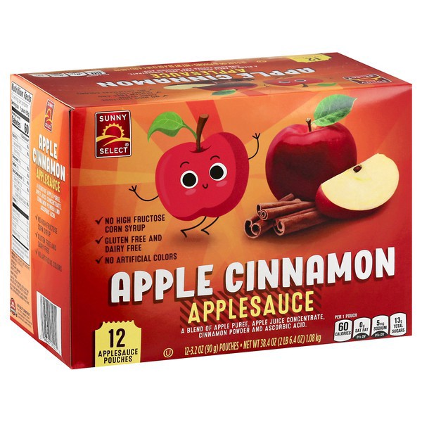 slide 1 of 1, Sunny Select 12 Pack Apple Cinnamon Applesauce 12 ea, 12 ct