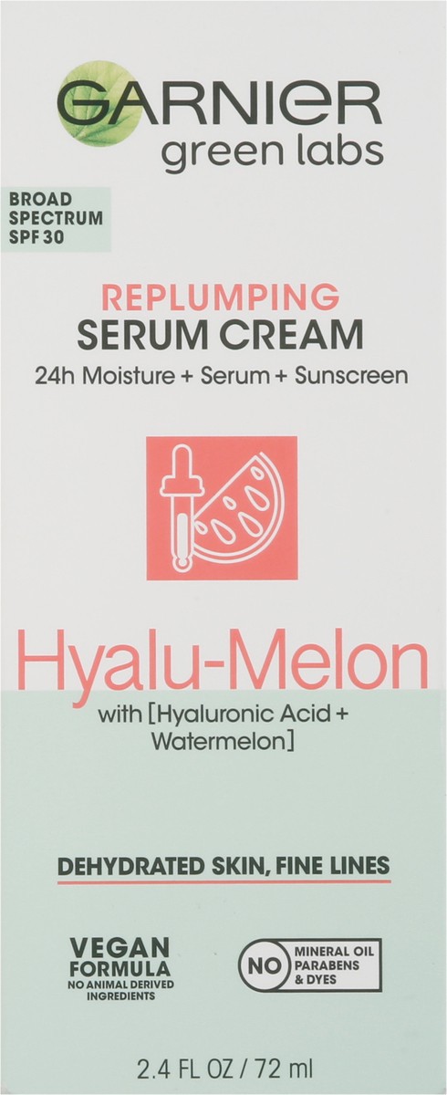 slide 9 of 14, Garnier Green Labs Broad Spectrum SPF 30 Hyalu-Melon Replumping Serum Cream 2.4 fl oz, 2.4 fl oz