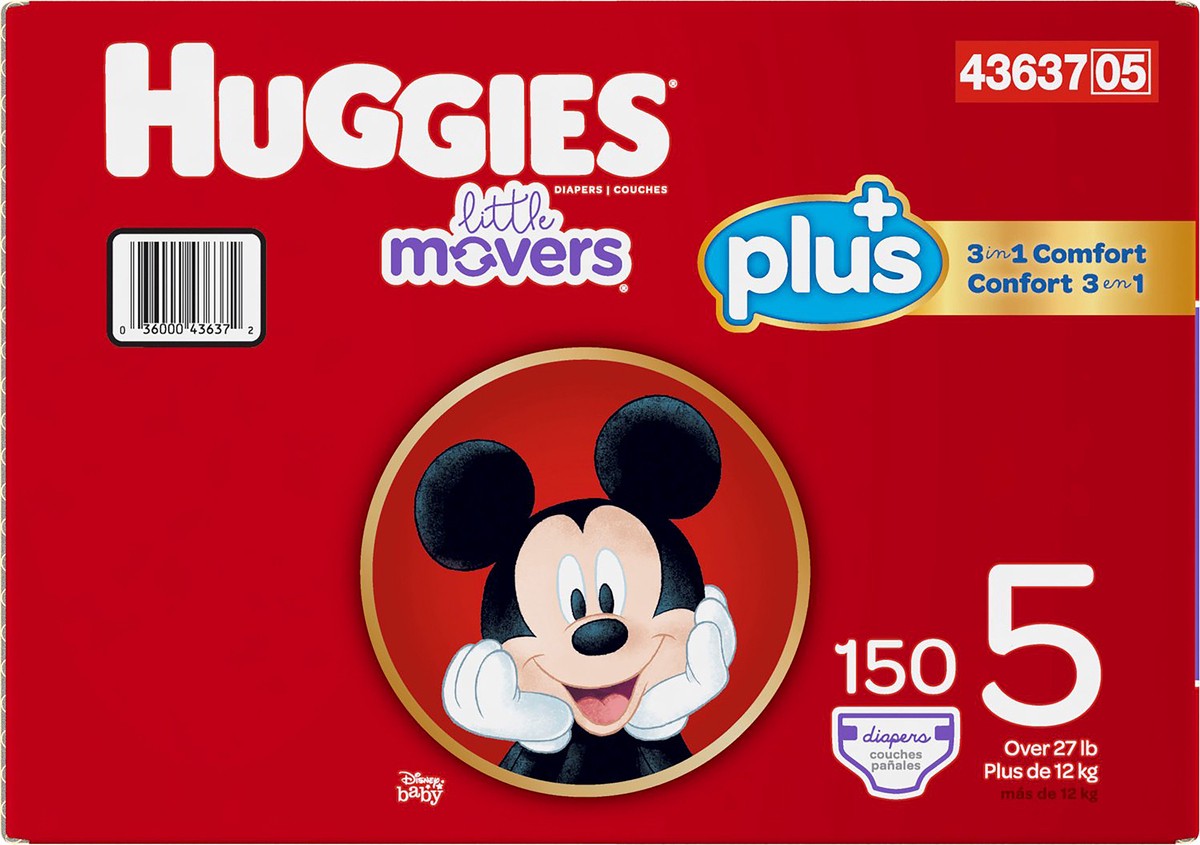 slide 5 of 6, Huggies Little Movers Disney Baby Diapers Size 5 (Over 27 lb) 150 ea, 