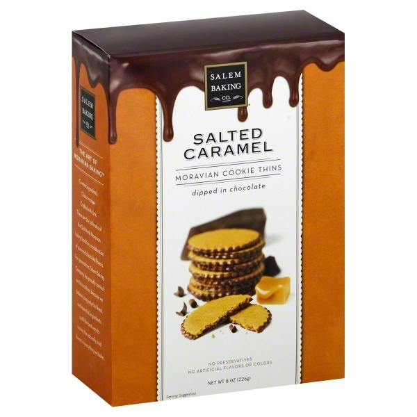slide 1 of 4, Salem Baking Moravian Chocolate Seasalt Cookie Thins, 8 oz