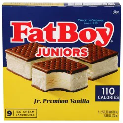 Fat Boy Juniors Jr Premium Vanilla Ice Cream Sandwiches - 9 ct