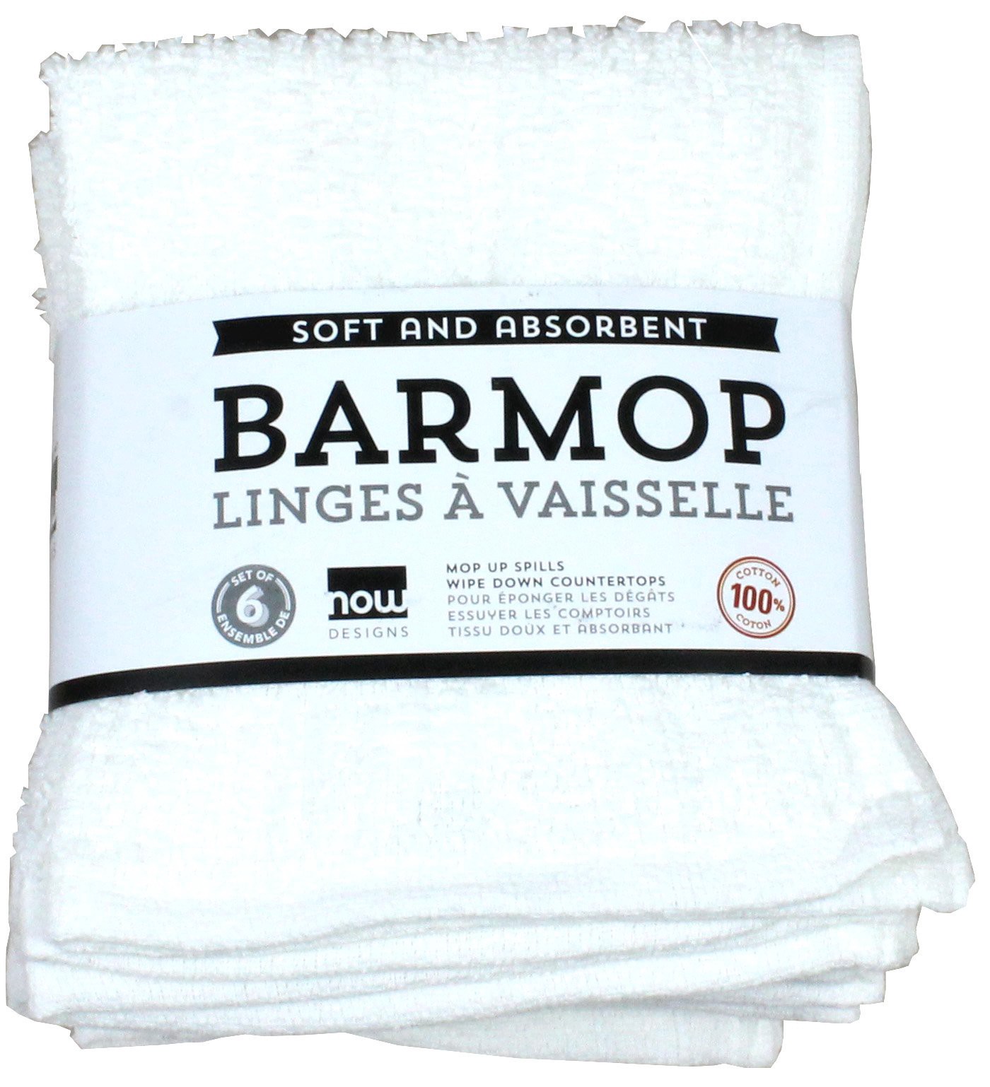 slide 1 of 1, Now Designs Small White Barmop Set Of 6, 6 ct