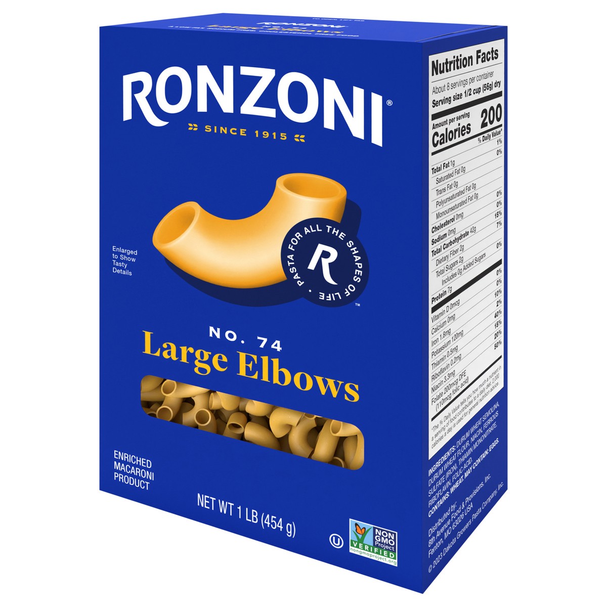 slide 8 of 9, Ronzoni Large Elbows, 16 oz, Non-GMO Macaroni Pasta, 1 lb