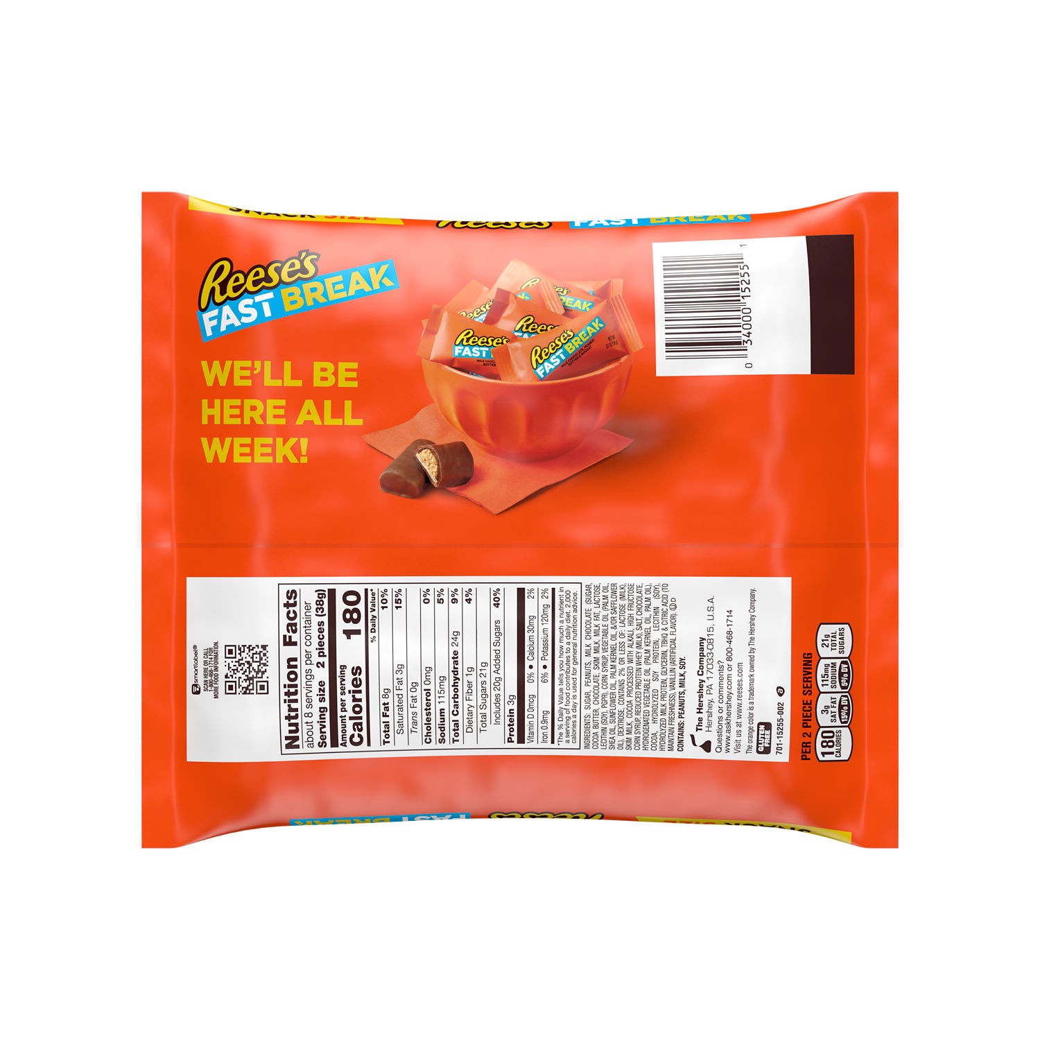 slide 4 of 8, Reese's FAST BREAK Peanut Butter Nougat Snack Size, Candy Bag, 10.1 oz, 10.10 oz