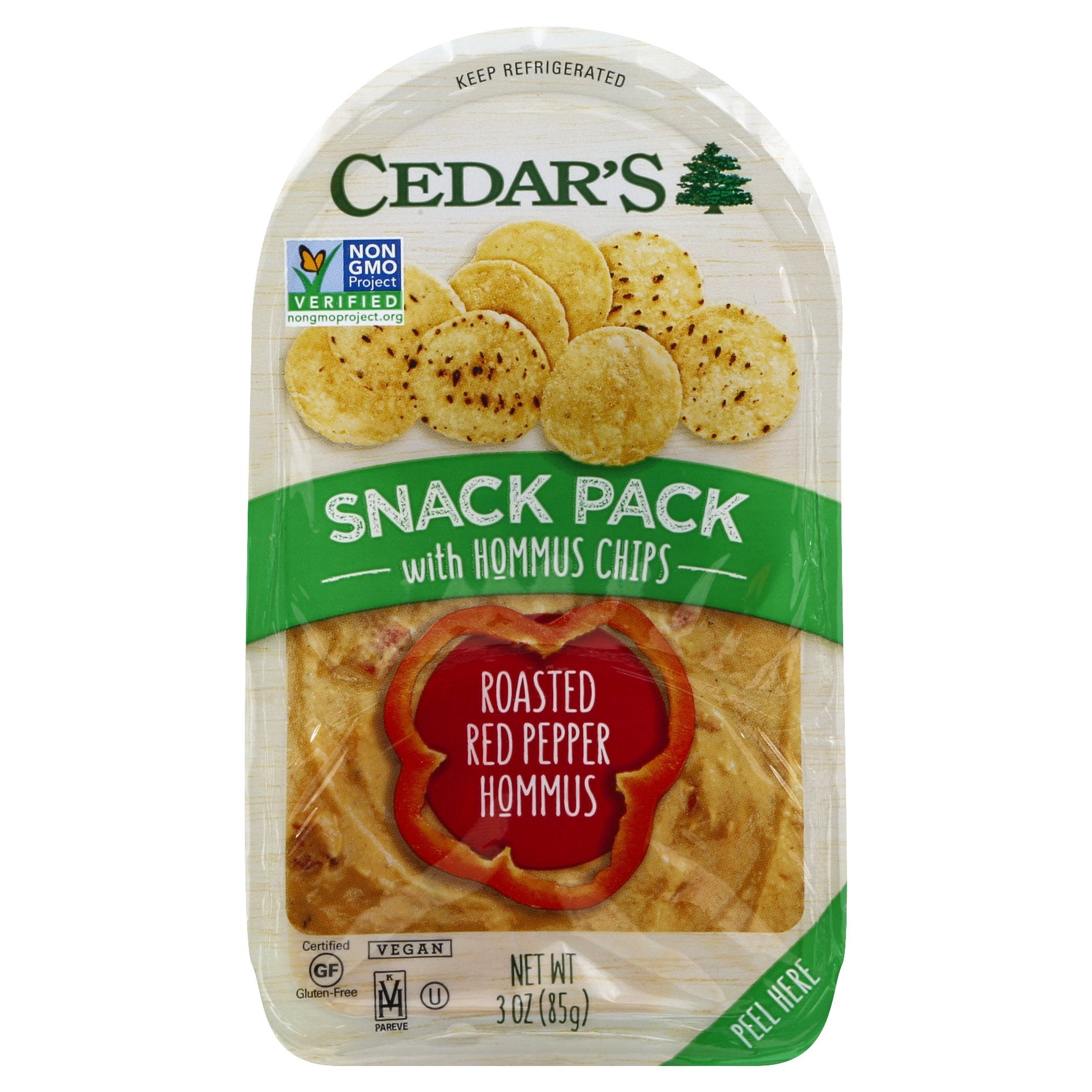 slide 1 of 1, Cedar's Snack Pack Roasted Red Pepper Hommus With Hommus Chips, 3 oz