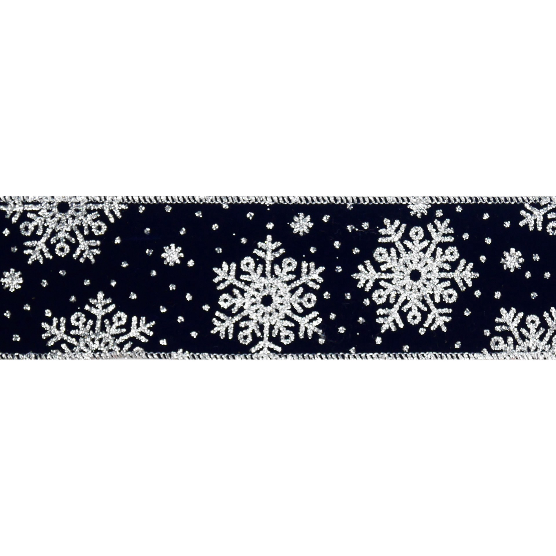 slide 3 of 3, 2.5" X 20ft. Navy & Silver Snowflake Wired Velvet Ribbon By Celebrate It, 2.5 in x 20 ft