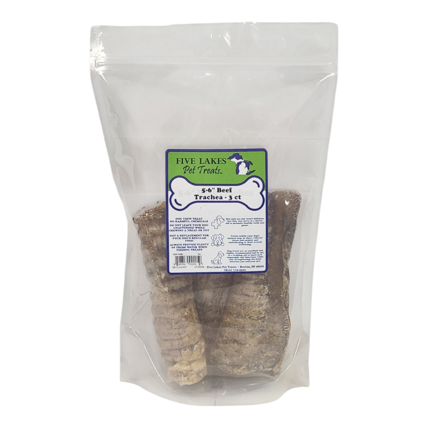 slide 1 of 1, Five Lakes Pet Treats 5-6" Beef Trachea Dog Chew, 3 ct., 3 ct