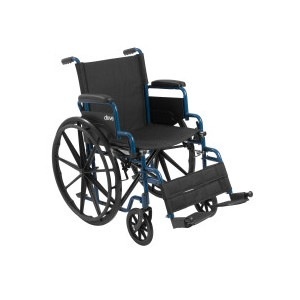 slide 1 of 1, Drive Medical Blue Streak Wheelchair with Flip Back Desk Arms, Swing Away Footrests, 18'' Seat, 18 in