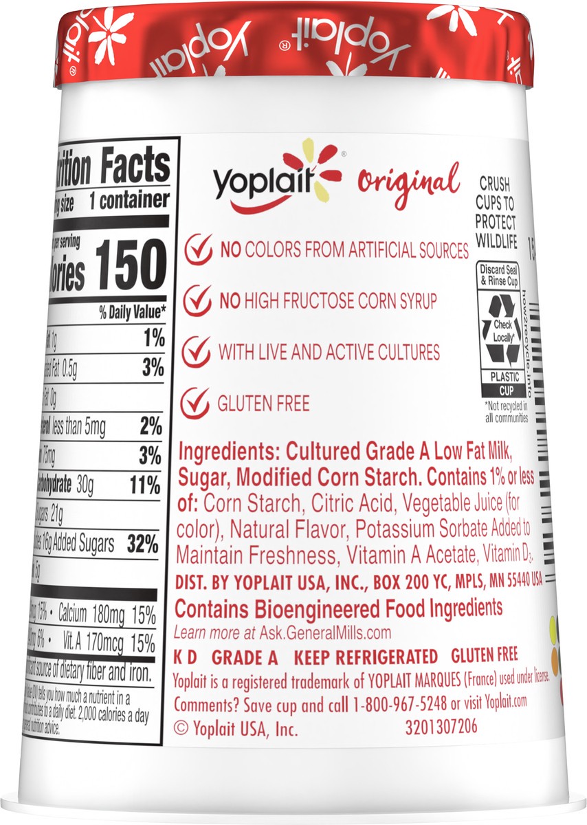 slide 8 of 11, Yoplait Original Strawberry Smoothie Low Fat Yogurt, 6 OZ Yogurt Cup, 6 oz