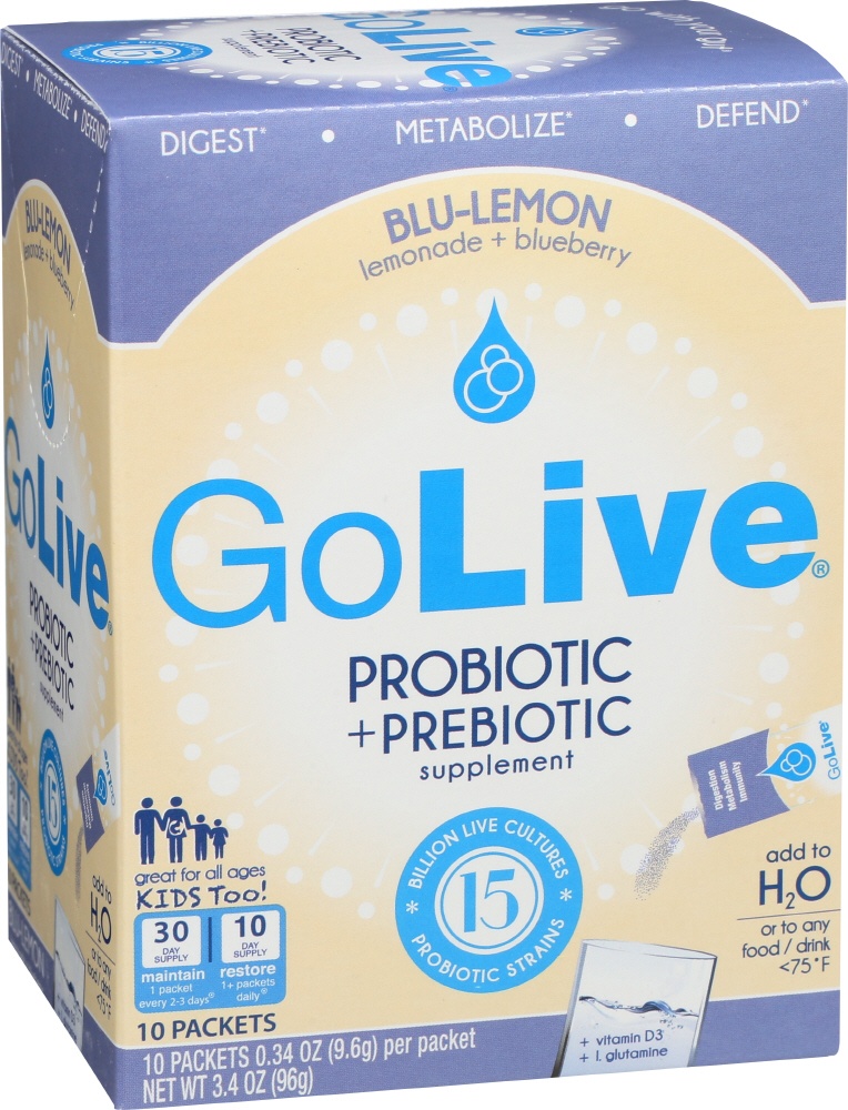 slide 1 of 1, GoLive Citrus Probiotic & Prebiotic Drink Mix, 3.4 oz