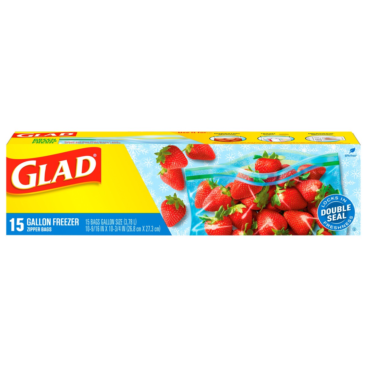 slide 1 of 5, Glad Gallon Freezer Zipper Bags 15 ea, 15 ct